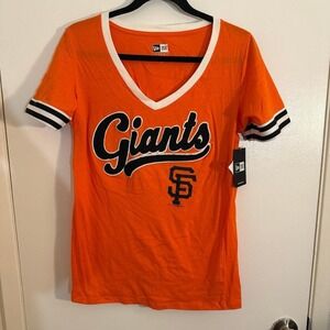New Era Women's SF Giants MLB V-Neck Medium Orange and Black Top NWT